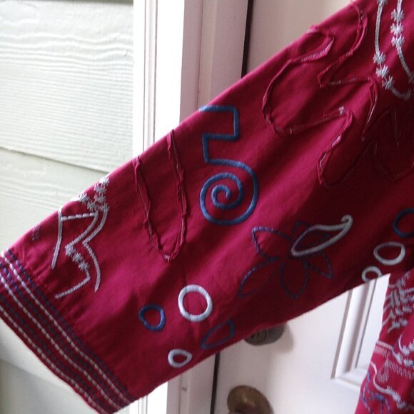 Norm Thompson women's size 2X, light weight jacket burgundy / blue embroidery - Picture 5 of 12